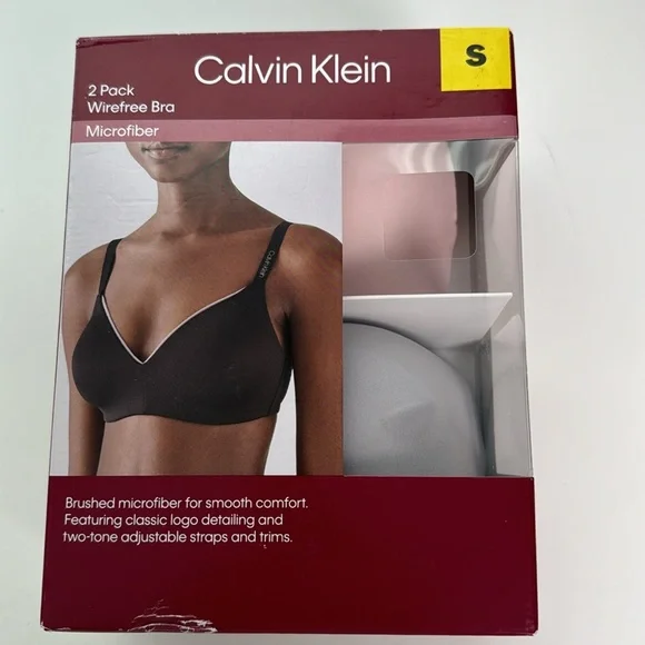 NWT Calvin Klein Ladies Wirefree Microfiber Bra 2 pk Pink & Gray 2-tone - Picture 5 of 6